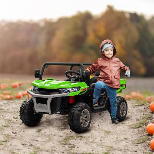 12V Two-Seater Kids Electric Ride-On Car w/ Electric Bucket - Green