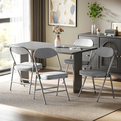 Folding Chairs Set of 4 with Cushioned Seat, Steel Frame, Grey