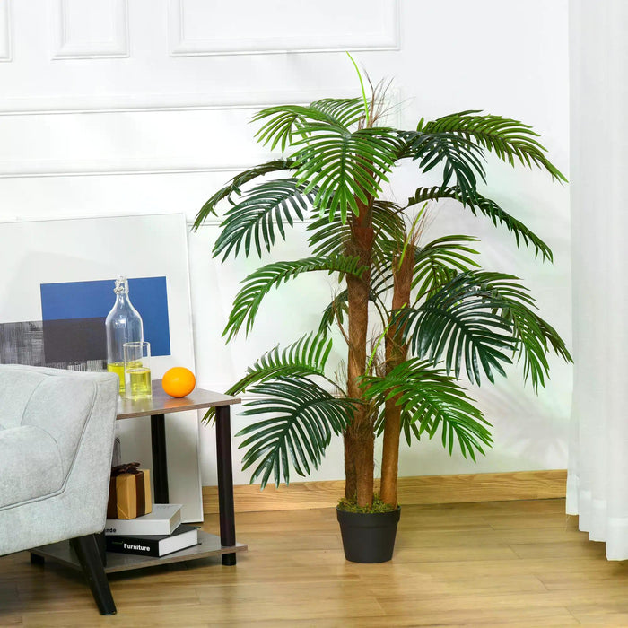 120cm/4FT Artificial Palm Tree Decorative Plant w/ 19 Leaves Nursery Pot Fake Plastic Indoor Outdoor Greenery Home Office D√É¬©cor