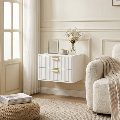 2pcs Modern Floating Nightstands,  2 Drawers Bedside Tables, White