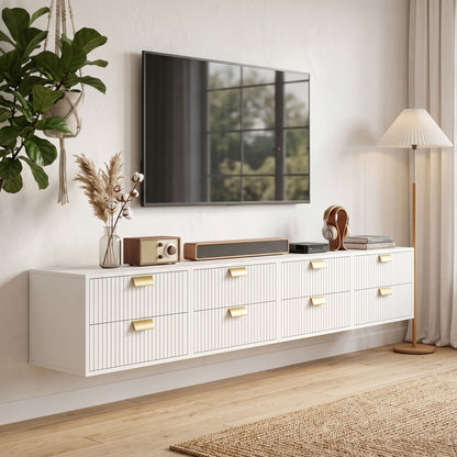 2pcs Modern Floating Nightstands,  2 Drawers Bedside Tables, White