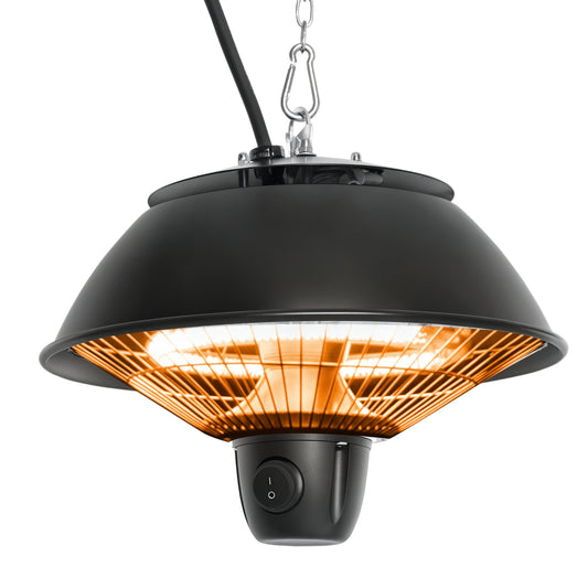 600W Electric Heater Ceiling Hanging Halogen Light w/ Hook Chain Black
