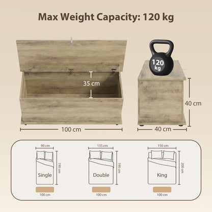 Storage Chest With Lid, 113L Storage Box, Grey Wood Effect