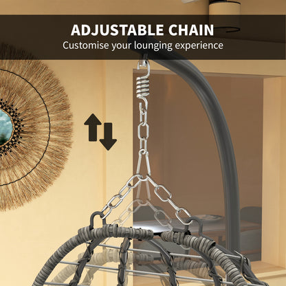 Rattan Hanging Egg Chair w/ Stand, Cushion, Headrest, Light Grey