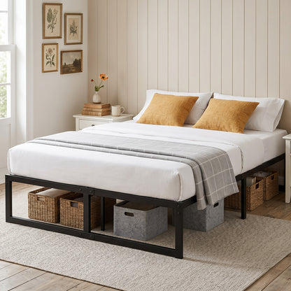 4ft6 Double Bed Frame with Underbed Storage, Noise-Free, Black