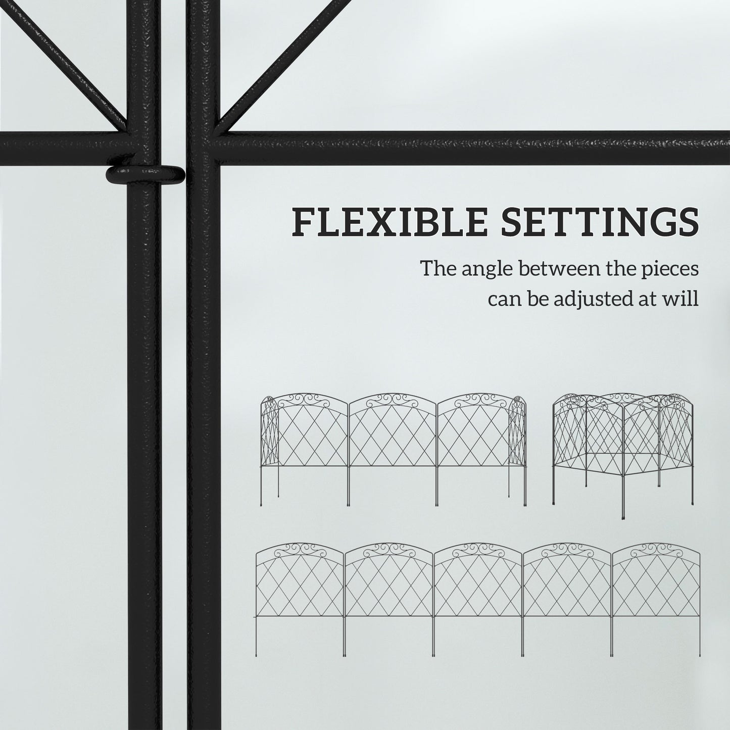 80 cm x 3 m Outdoor Picket Fence Panels with Panels, Swirls, Black