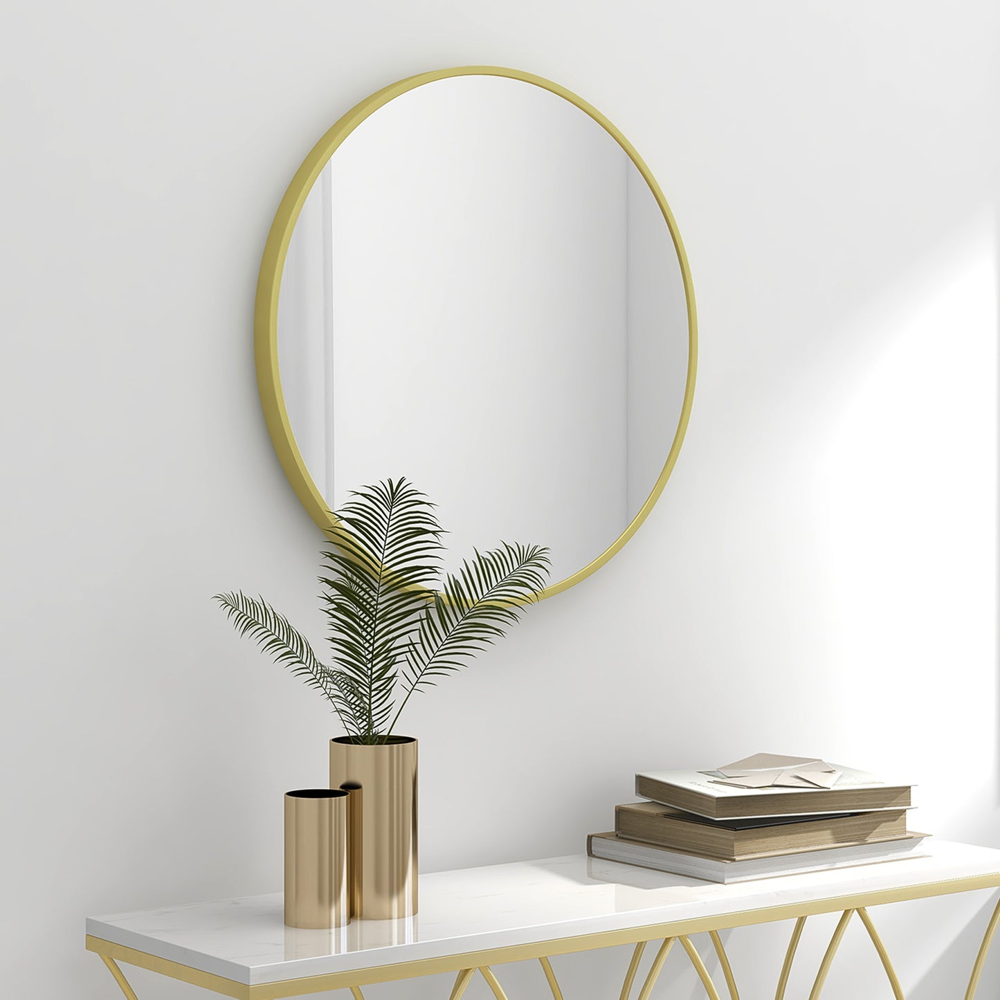 Round Bathroom Mirror, Modern Wall Mirror Aluminium Frame, 60 x 60cm