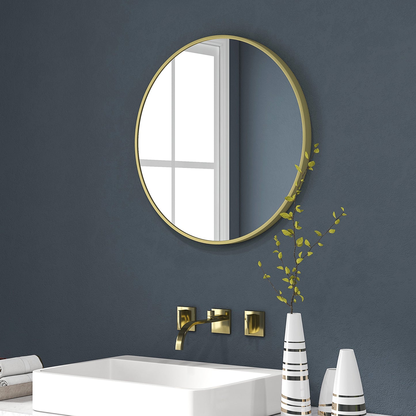 Round Bathroom Mirror, Modern Wall Mirror Aluminium Frame, 60 x 60cm
