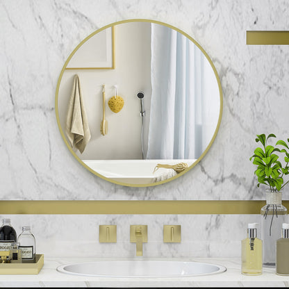 Round Bathroom Mirror, Modern Wall Mirror Aluminium Frame, 60 x 60cm