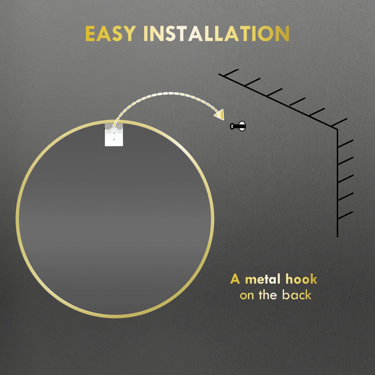 Round Bathroom Mirror, Modern Wall Mirror Aluminium Frame, 60 x 60cm