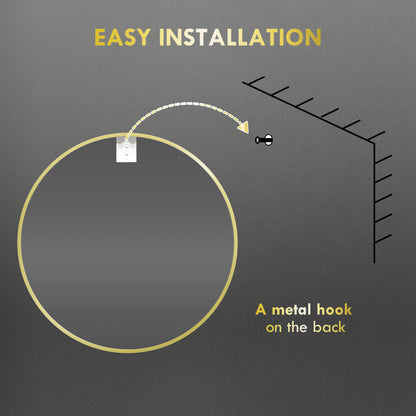 Round Bathroom Mirror, Modern Wall Mirror Aluminium Frame, 60 x 60cm