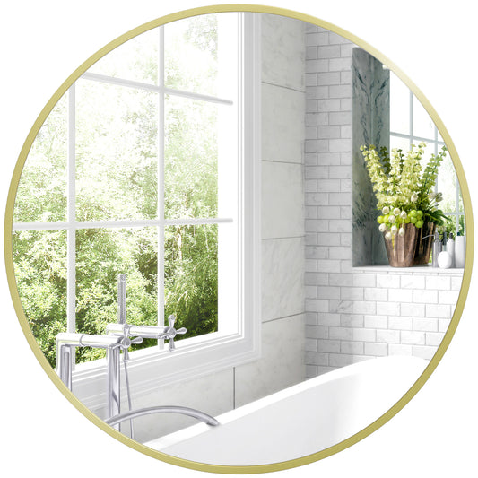 Round Bathroom Mirror, Modern Wall Mirror Aluminium Frame, 60 x 60cm