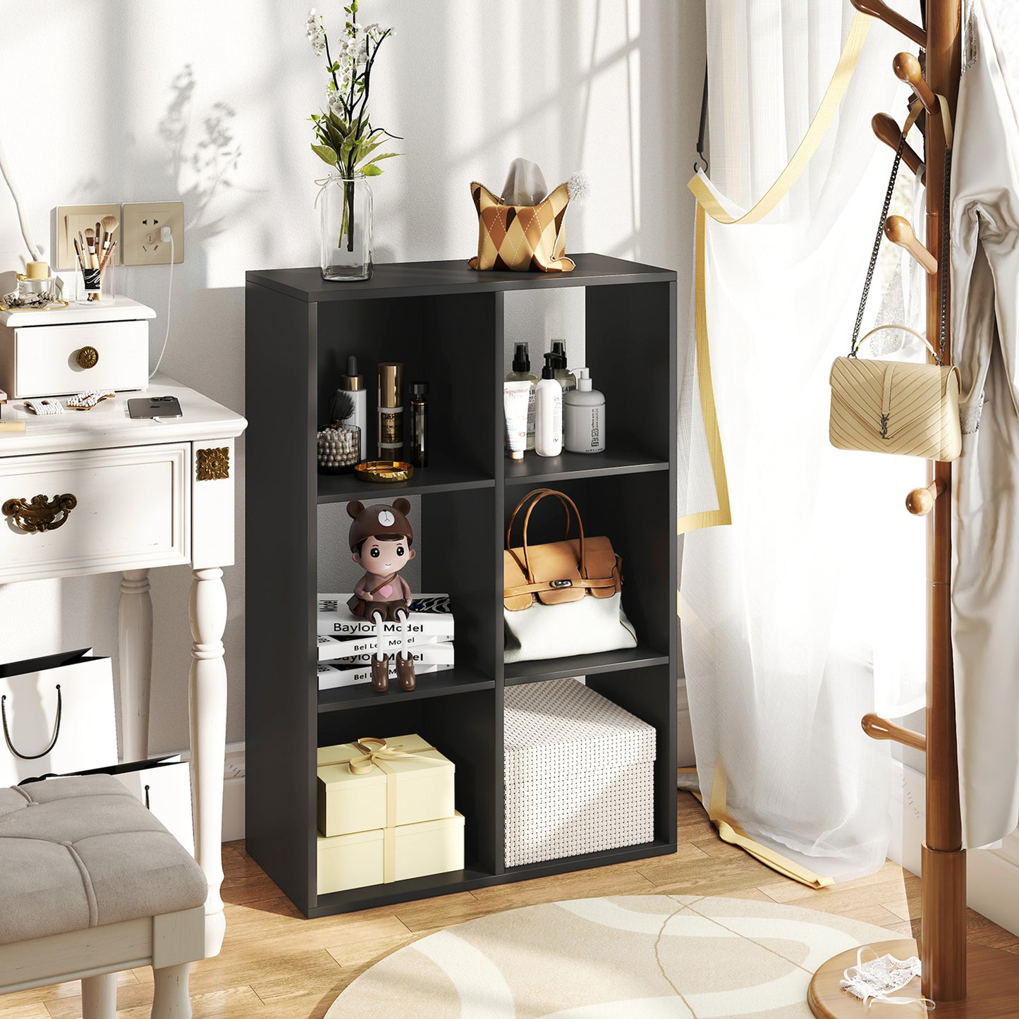 6-Cube Bookshelf, Display Shelving Unit for Home Office, Black