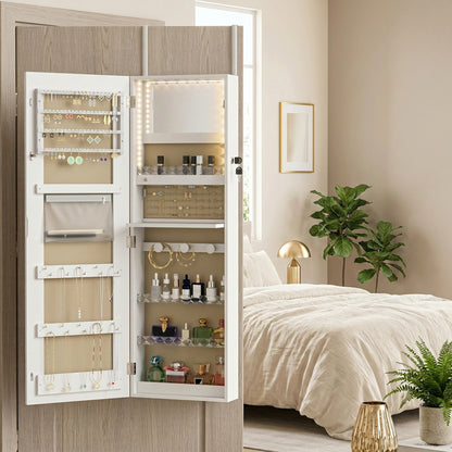 LED Mirror Jewellery Cabinet, Full Length Mirror with Storage, White
