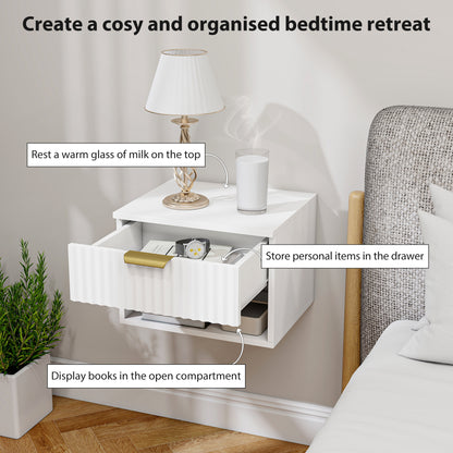 Floating Nightstands Set of 2, Wall Mounted Bedside Tables, White