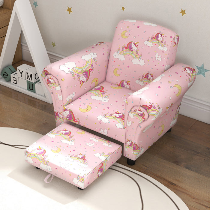 2 Piece Kids Sofa Set with Unicorn Design, for Nursery, Pink