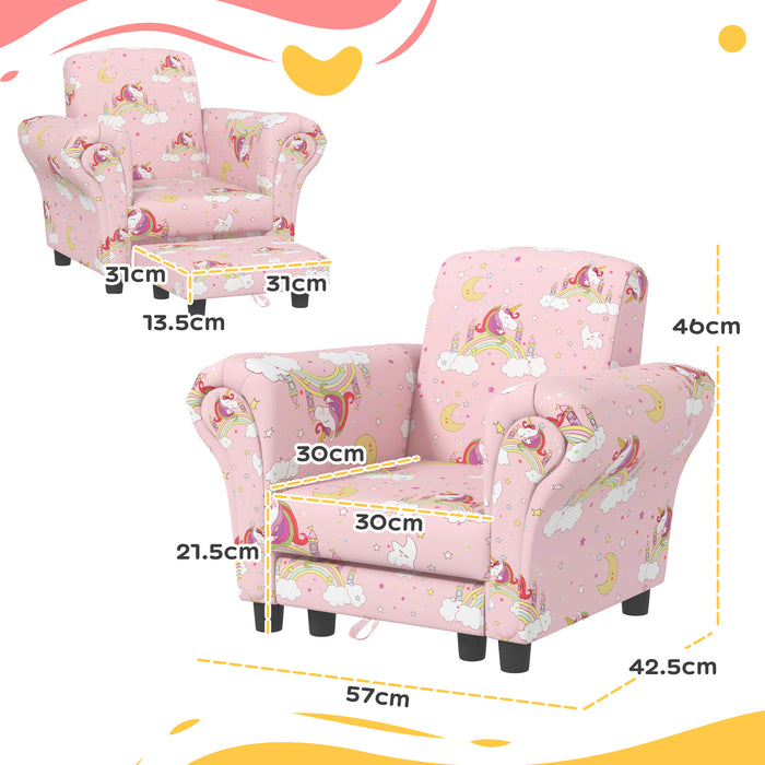 2 Piece Kids Sofa Set with Unicorn Design, for Nursery, Pink