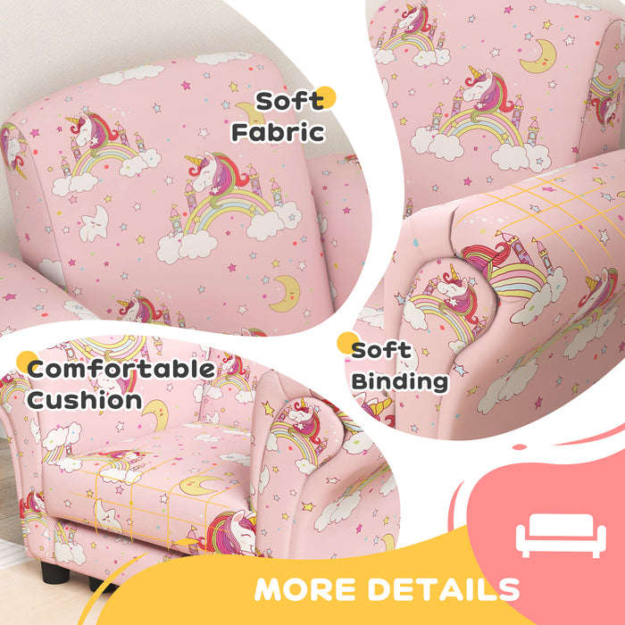 2 Piece Kids Sofa Set with Unicorn Design, for Nursery, Pink