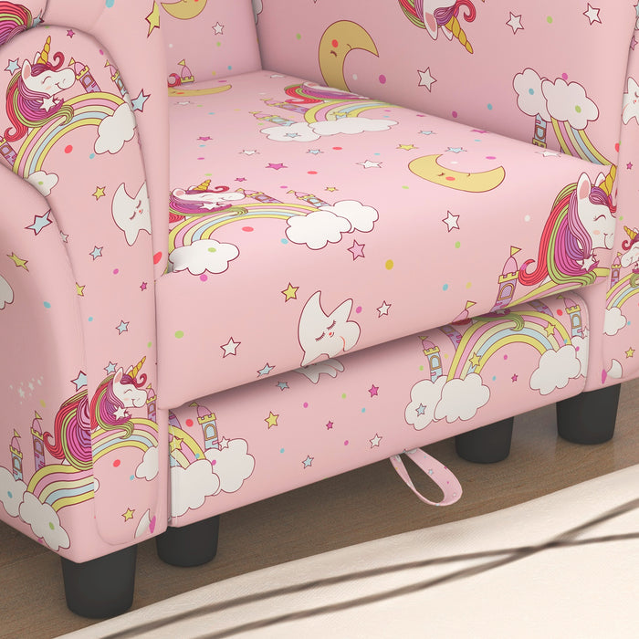 2 Piece Kids Sofa Set with Unicorn Design, for Nursery, Pink