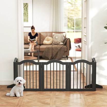 Freestanding Pet Gate Wooden Dog Gate with Support Feet Foldable Pet Fence Safety Barrier for the House Doorway Stairs Black