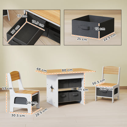 Kids Table and Chair Set with 6 Removable Drawers, Natural