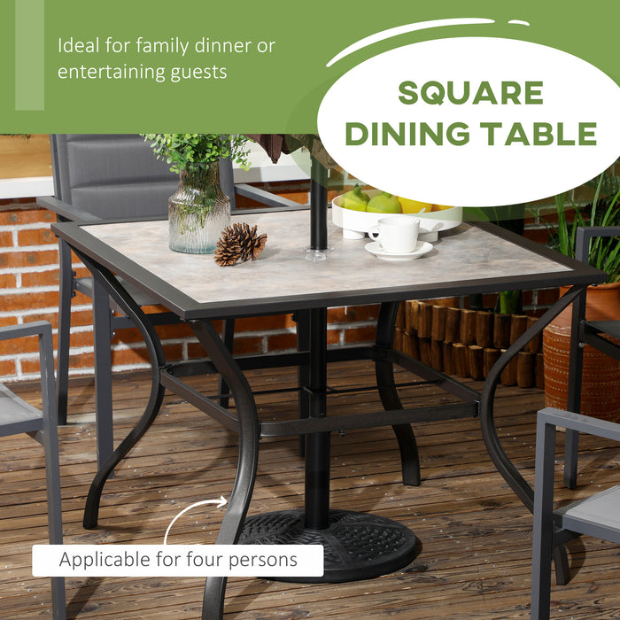 Garden Table with Parasol Hole, Outdoor Dining Garden Table for 4, Square Patio Table with PC Board Tabletop for Patio, Backyard, Grey