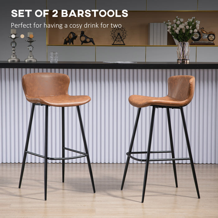 Bar Stools Set of 2, PU Leather Bar Chairs with Back and Steel Legs