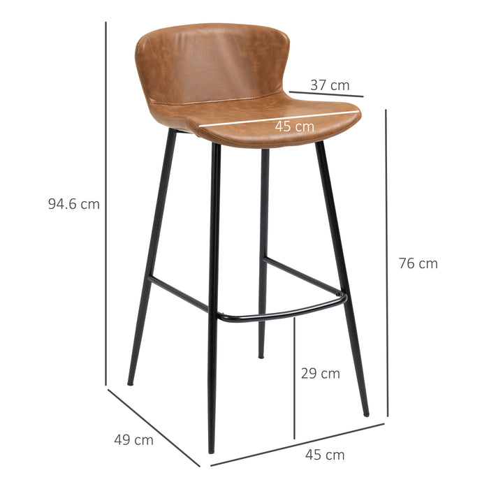 Bar Stools Set of 2, PU Leather Bar Chairs with Back and Steel Legs