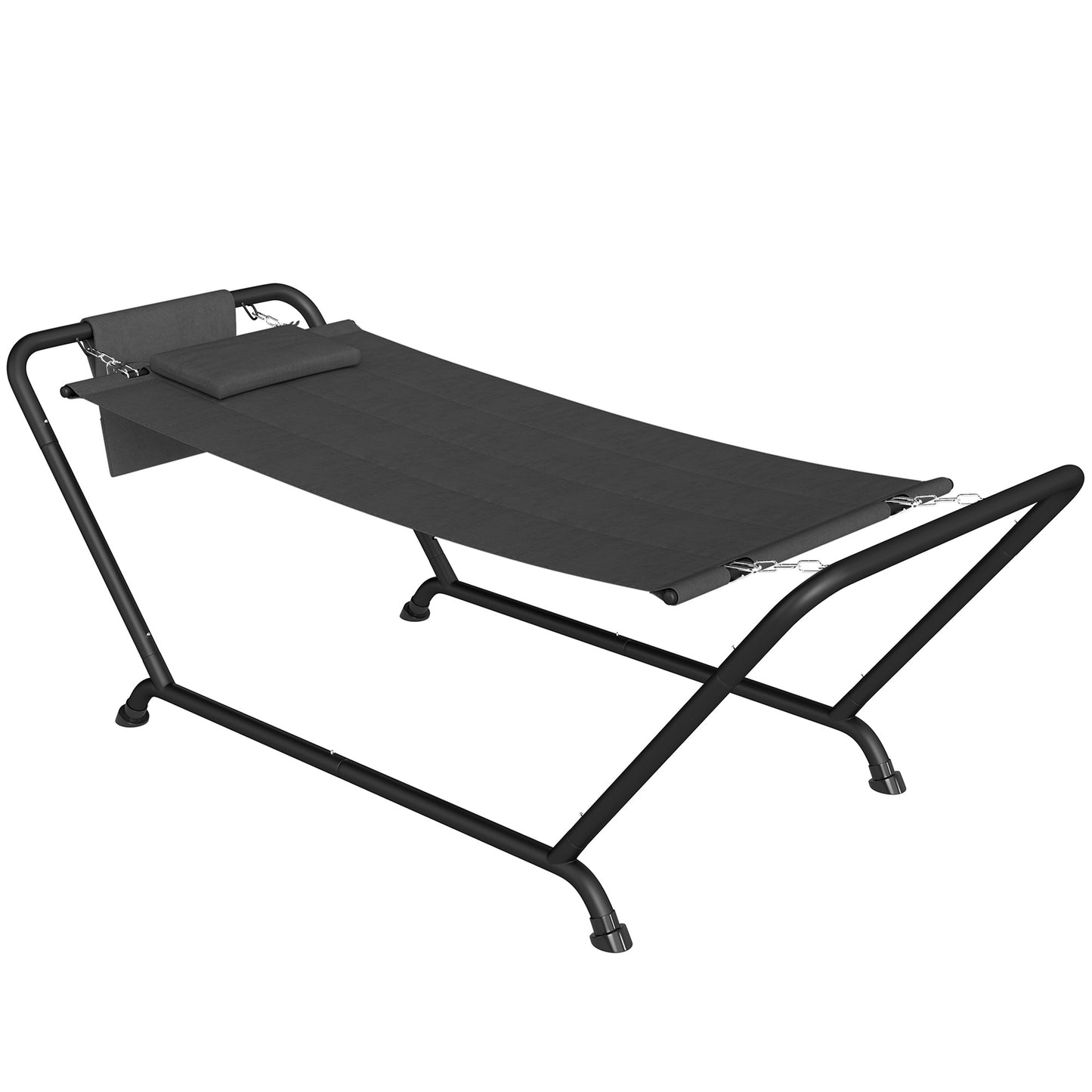 Outdoor Hammock with Stand with Side Pocket, Headrest, Dark Grey