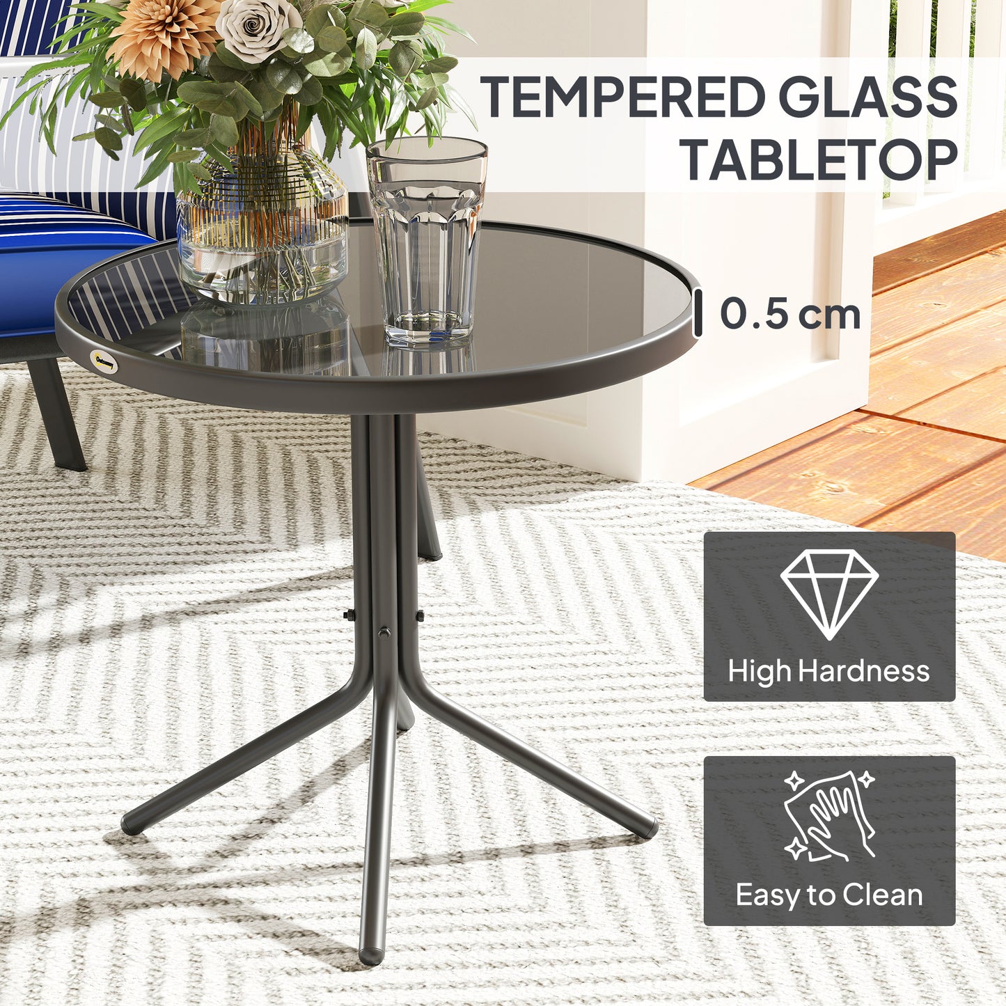3-Piece Recliner Garden Chairs and Tempered Glass Table Set, Blue
