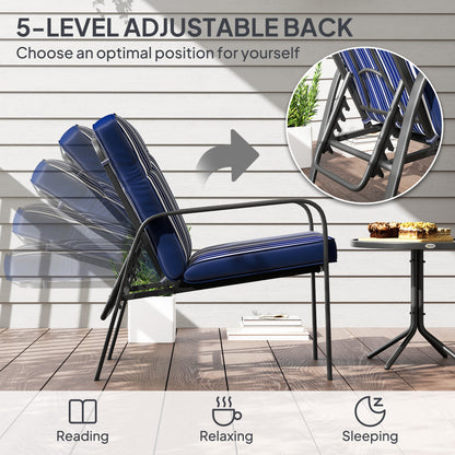 3-Piece Recliner Garden Chairs and Tempered Glass Table Set, Blue