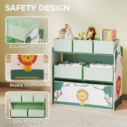3-Tier Kids Storage Shelf with 6 Removable Fabric Boxes, Green