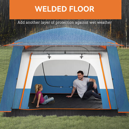 4-6 Man Camping Tent with 2 Bedroom, 3000mm Waterproof, Blue