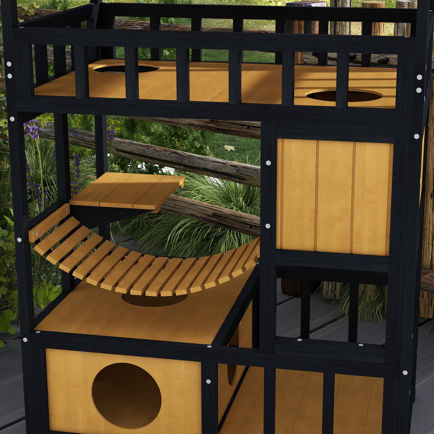 Outdoor Cat House w/ Suspension Bridge, Houses, Balcony