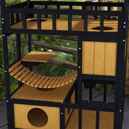 Outdoor Cat House w/ Suspension Bridge, Houses, Balcony