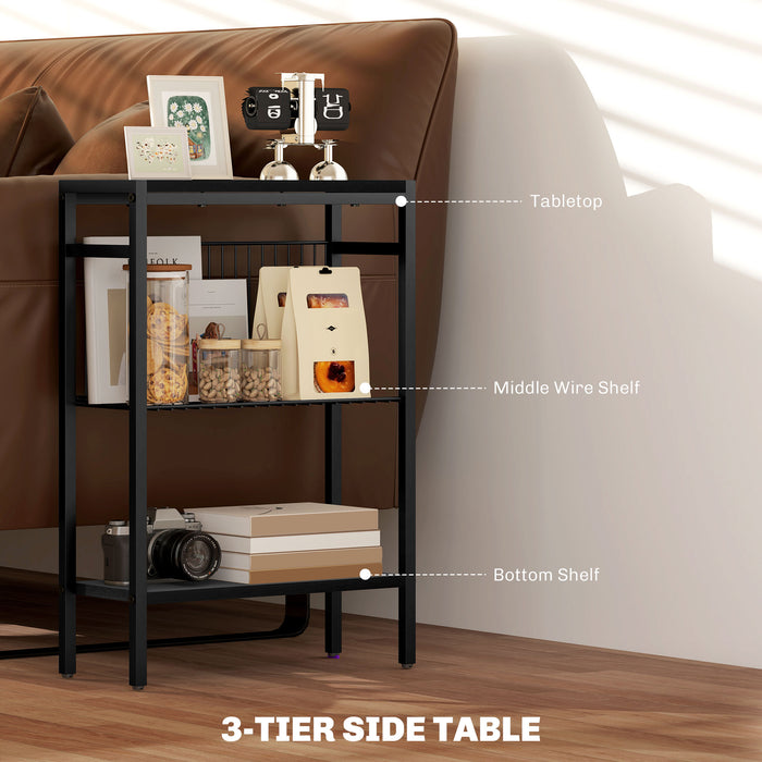 Side Table with Storage, Small Table for Living Room, Bedroom, Black