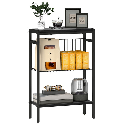 Side Table with Storage, Small Table for Living Room, Bedroom, Black