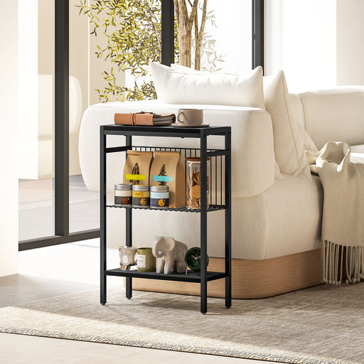 Side Table with Storage, Small Table for Living Room, Bedroom, Black