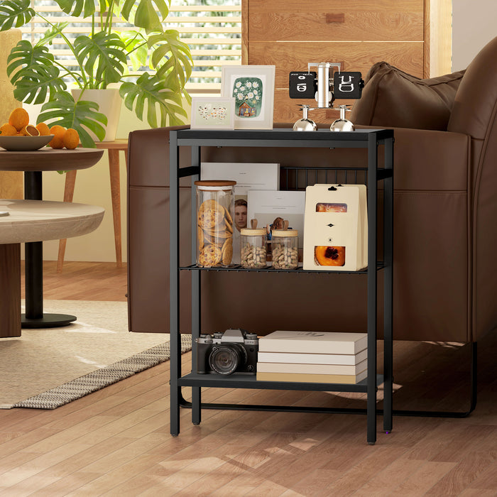 Side Table with Storage, Small Table for Living Room, Bedroom, Black