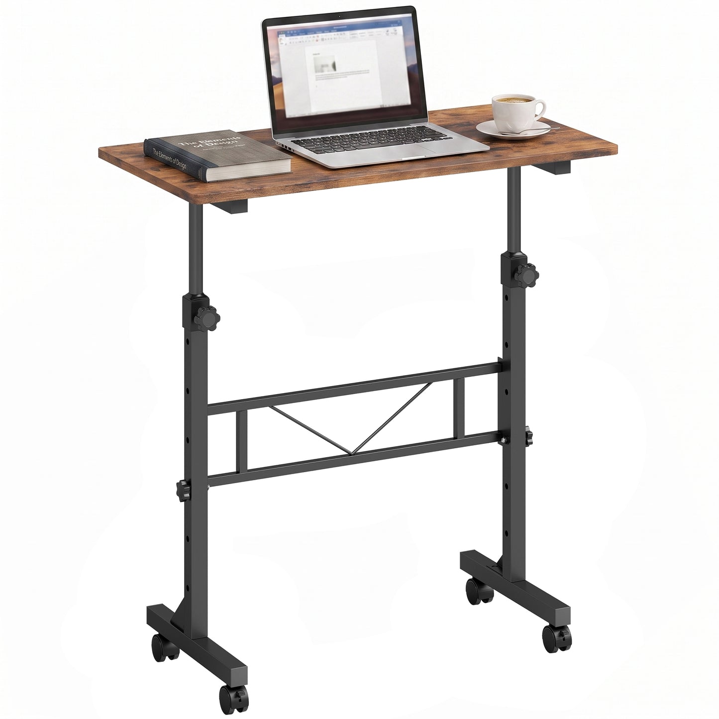 Overbed Table Adjustable Height with Steel Frame Rustic Brown