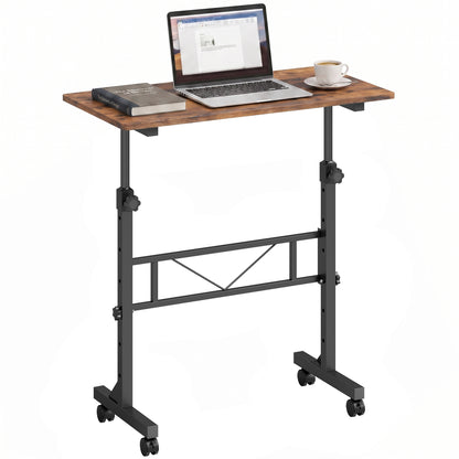 Overbed Table Adjustable Height with Steel Frame Rustic Brown