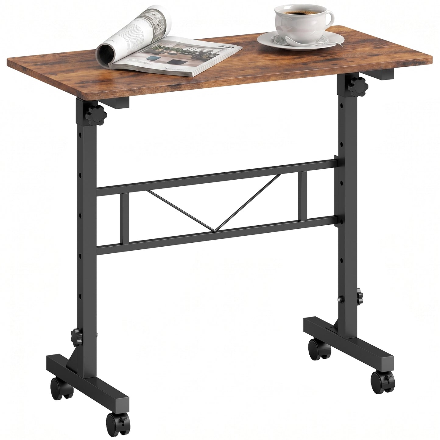 Overbed Table Adjustable Height with Steel Frame Rustic Brown