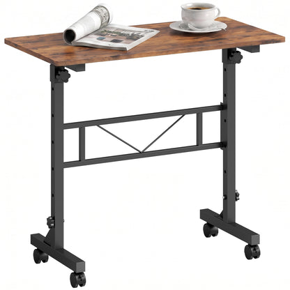 Overbed Table Adjustable Height with Steel Frame Rustic Brown