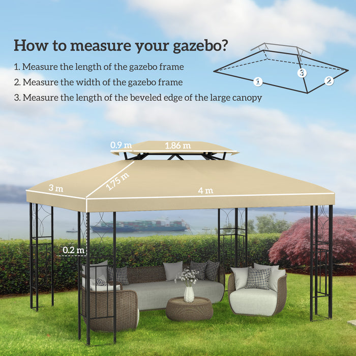 3x4m Gazebo Replacement Roof Canopy 2 Tier Top UV Cover Cream White