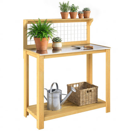 Wooden Potting Bench Table with Aluminium Worktop