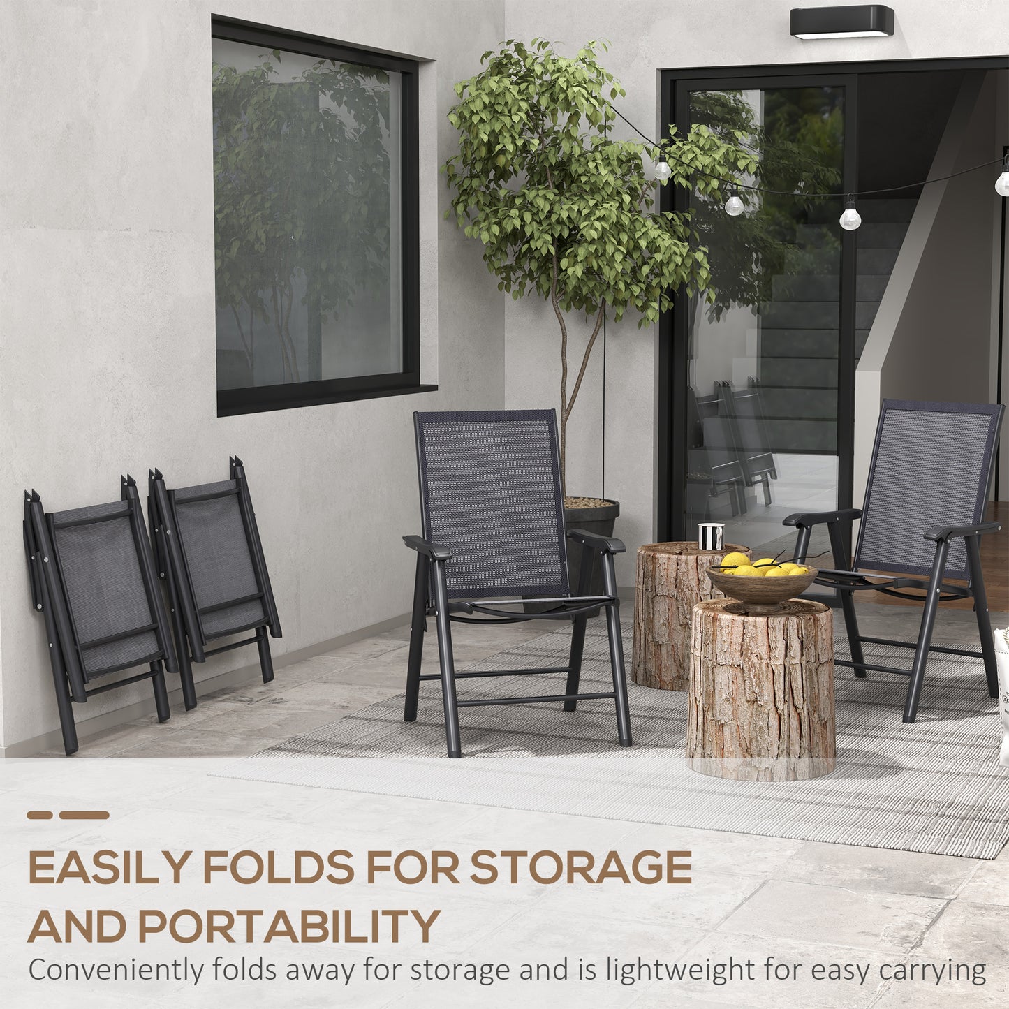 4-PCS Garden Armchairs Outdoor Patio Folding Furniture Grey