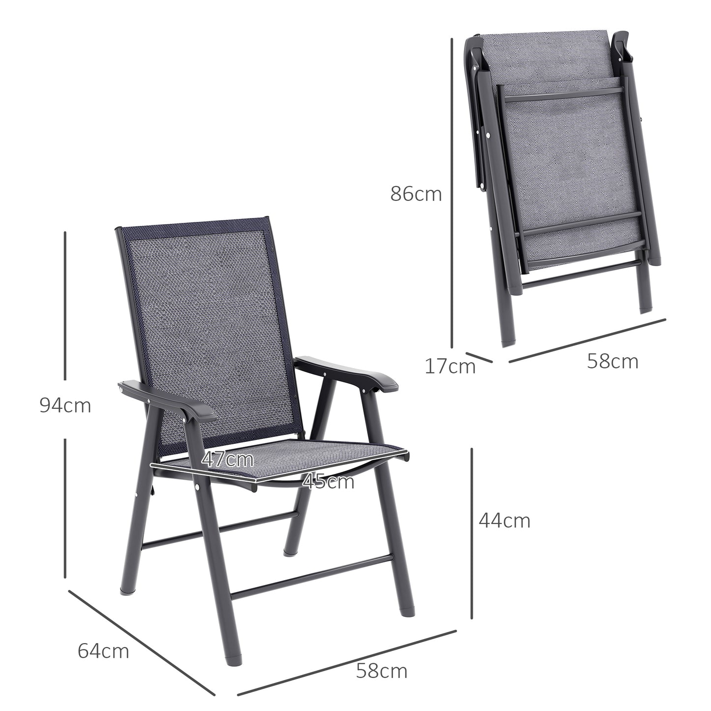 4-PCS Garden Armchairs Outdoor Patio Folding Furniture Grey