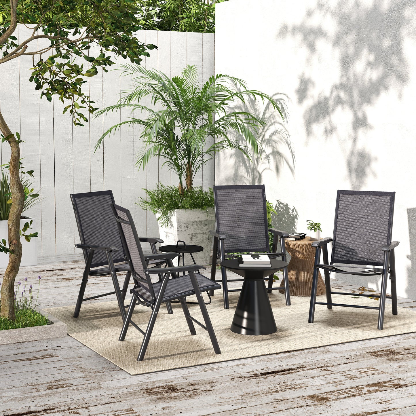 4-PCS Garden Armchairs Outdoor Patio Folding Furniture Grey