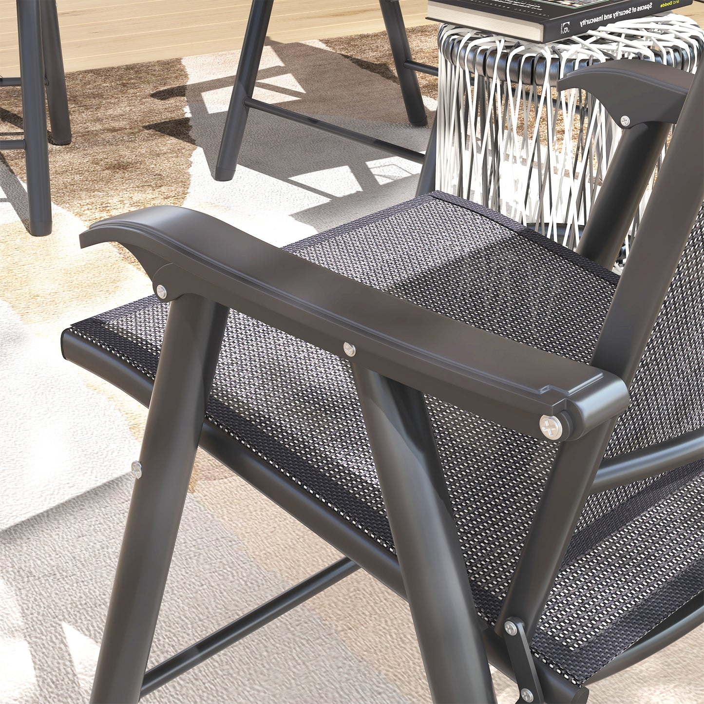 4-PCS Garden Armchairs Outdoor Patio Folding Furniture Grey