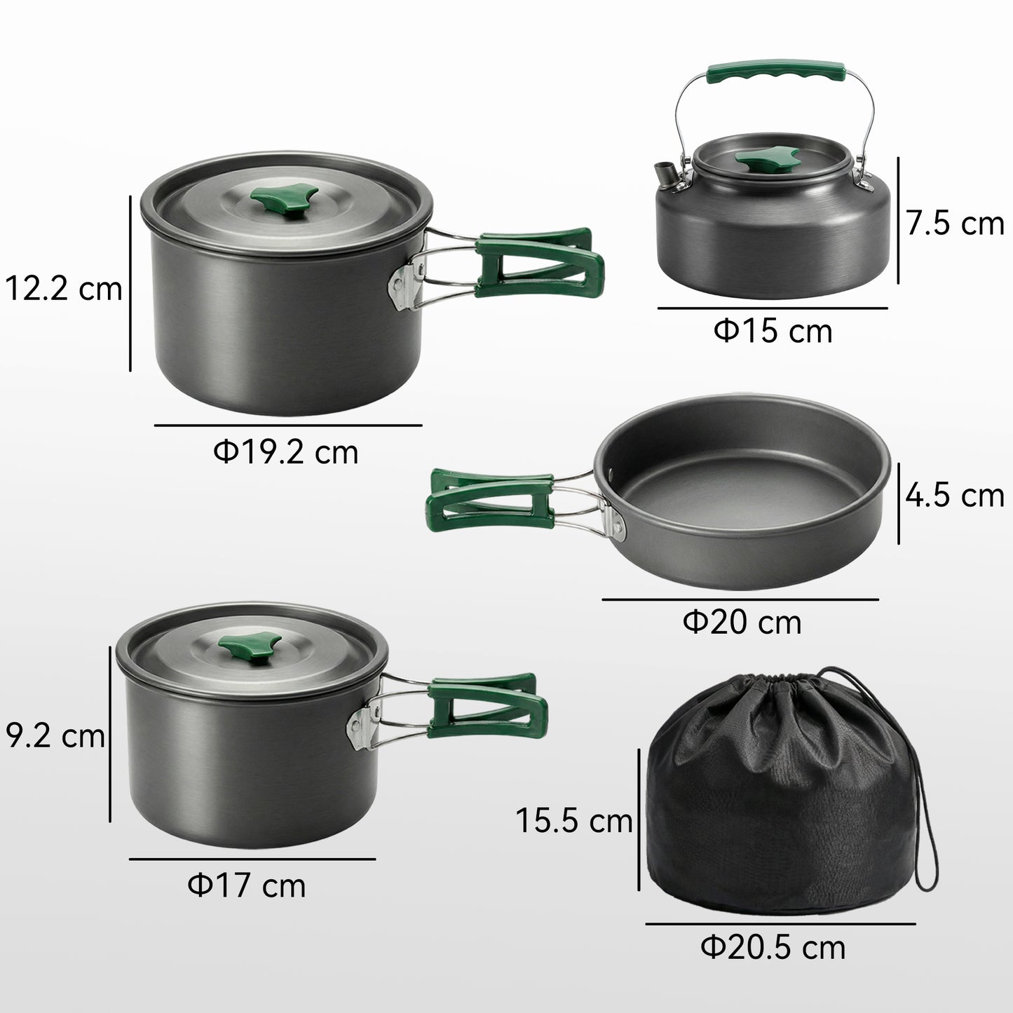 Camping Cookware Set for 4-5 People, Aluminium Camping Cook, Grey